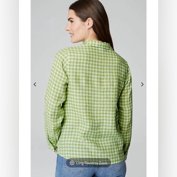 J.Jill 100% Linen Gingham Popover Shirt in Fresh Green | Size M | NWT - Picture 3 of 6